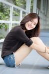 Portrait Of Thai Adult Beautiful Girl Relax And Smile Stock Photo