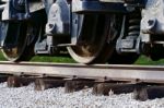 Beautiful Closeup Of The Train Wheels Stock Photo