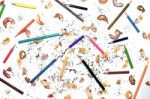 Color Pencil And Pencil On White Background Stock Photo