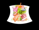 Mixed Sashimi In White Plate Isolated On Black Background,with C Stock Photo