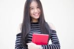 Portrait Of Thai Teen Beautiful Girl Reading Book Stock Photo