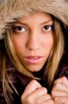 Young Woman Wearing Hood Stock Photo