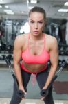 Fitness Woman Performing Hanging Leg Raises Exercise Stock Photo