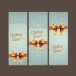 Happy Birthday Card Blue Color And Gold Ribbon,  Design Stock Photo