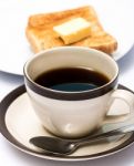 Coffee And Toast Shows Meal Time And Black Stock Photo