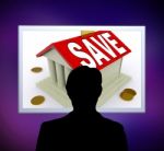 Save On House Man Means Saving For Deposit Or Home Stock Photo