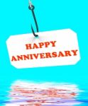 Happy Anniversary On Hook Displays Romantic Celebration Or Remem Stock Photo