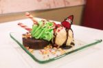 Christmas Chocolate Lava Cake And Ice Cream Stock Photo