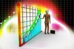 Business Man Standing Near A Financial Graph Stock Photo