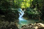 Beautiful Waterfall At Erawan National Park In Kanchanaburi ,tha Stock Photo