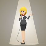 Cartoon Businesswoman Talking With Microphone Stock Photo