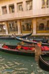 Venice Italy Gondolas On Canal Stock Photo