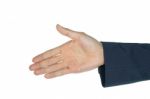 Businessman Show Handshake Gesture Isolated On White Background Stock Photo