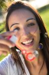 Young Girl Having Fun In A Park Stock Photo