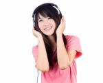 Woman  And Headphone Stock Photo