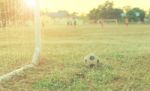 Old Football Vintage Photography With Soccer Goal With Lens Flare Effect Stock Photo