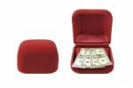 Red Velvet Box With Money Stock Photo