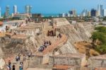 Castillo San Felipe De Barajas An Iconic Fortress In Cartagena, Stock Photo