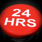 Twenty Four Hours Switch Shows Open 24 Hours Stock Photo