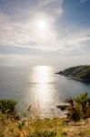 High Angle View Island And Sea At Laem Phromthep Scenic Point Stock Photo