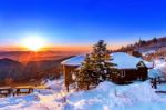 Sunrise At Deogyusan Mountains In Winter,south Korea Stock Photo