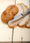 Organic Bread Over Rustic Table Stock Photo