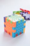 Colorful Plastic Jigsaw Puzzle Game Stock Photo