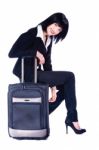 Woman And Suitcase Stock Photo