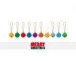 Merry Christmas Text And Colorful Small Bell Stock Photo