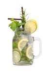 Lemon Lime Soda Mint Rosemary Fresh Drink  Isolated Stock Photo