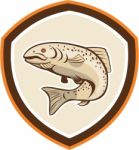 Rainbow Trout Jumping Cartoon Shield Stock Photo