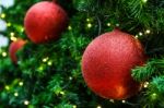 Decorated Christmas Tree With Electric Light And Christmas Balls Stock Photo