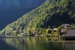 View Of Hallstatt From Hallstatt Lake Stock Photo