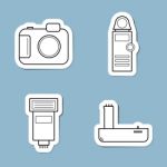 Camera Accessories Line Icon Set Stock Photo