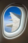 View From Window With Airplane Stock Photo