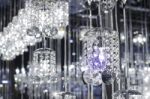 Crystal Of Modern Chandelier Lamp Stock Photo