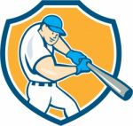 American Baseball Player Batting Shield Cartoon Stock Photo