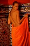 Woman In Bathroom With Towel Stock Photo