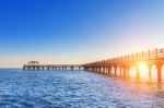 Pier Or Bridge And Sunset On Sea In Ansan, South Korea Stock Photo