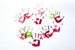Multicoloured Painted Hand Prints Isolated On White Stock Photo