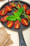 Baked Cherry Tomatoes With Basil And Thyme Stock Photo