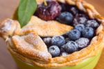 Decorated Homemade Shortcrust Pastry Berry Pie With Blueberries Stock Photo