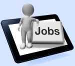 Jobs Button With Character Tablet Shows Hiring Recruitment Onlin Stock Photo