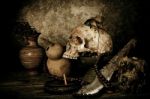 Still Life With A Skull Stock Photo