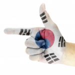 South Korea Flag On Hand Stock Photo