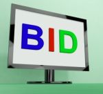 Bid On Monitor Shows Bidding Or Auction Stock Photo