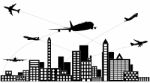 Airplane Shipping Around The City Stock Photo