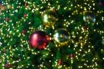 Glitter Ball Celebrate Christmas On Tree With Wire White Light Vignette Background Stock Photo