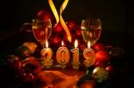 Glasses Of Champagne And New Year Decorations Stock Photo