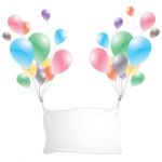 Balloons With White Sign Isolated On White Background. Multicolored Balloons Stock Photo